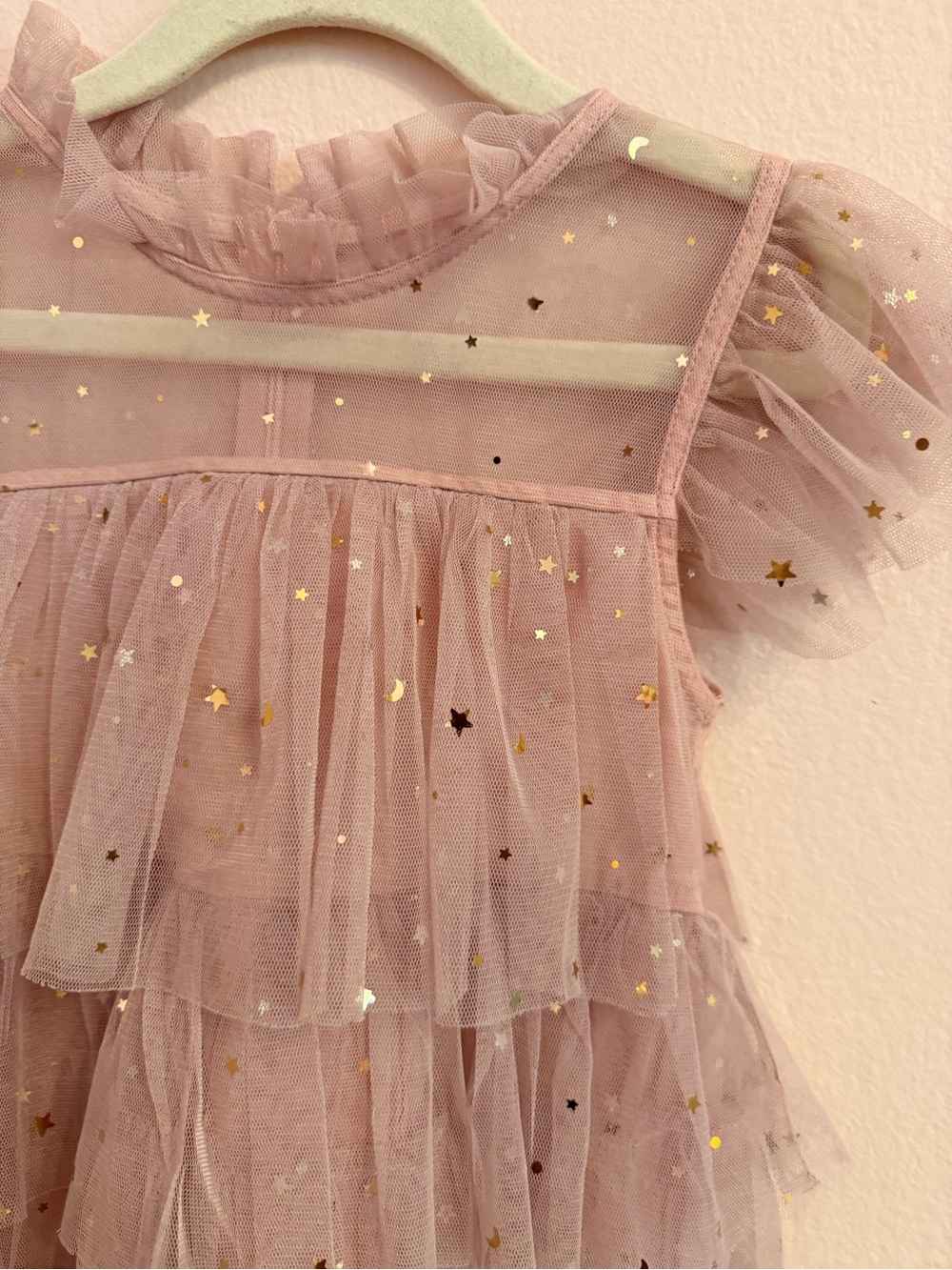 NO BRAND Lola + The Boys INSPIRED Blush Pink Tulle Star Ruffle Dress - Picture 2 of 3